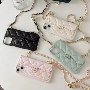 Leather Phone Case Designer For iPhone 15 Pro Max Cases Card Holder iPhone 14 Pro Max 13 12 11 14 Plus Case Luxury Quilted Litchi Stria Chain Mobile Shell C