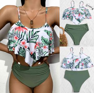 Women039s Swimwear Leaf Printing Bikini Beachwear Bathing Sexy Split Swimsuit Summer Set5163048