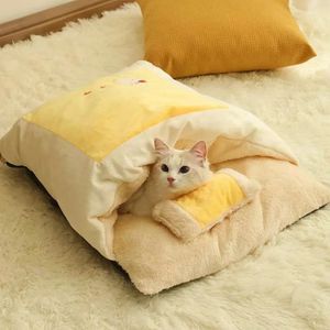 Nido per gatti invernale caldo addensato invernale semi-chiuso a prova di freddo Forniture per nidi per gatti Cuccia per gatti Trapunta rimovibile e lavabile per dormire 240226