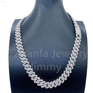 Hip Hop Iced Out Jewelry 14mm 2 Row Silver 925 Cuban Chain VVS Moissanite Cuban Miami Cuban Chain