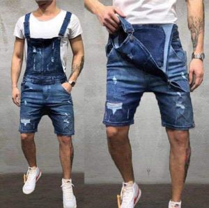 Denim Shorts Bib Overall för man rippade shorts Jeans Jumpsuits High Street Distressed Suspender Pants Size SXXXL2502608