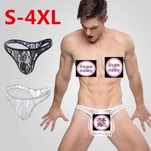 Calça masculina de cintura baixa renda sexy triângulo transparente divertida g-string camaradas S-4Xl 972178