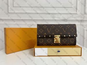 M60535 디자이너 Long Purse Luxury Card Holder Letter Flower Print 여자 선물 S Lock and Rivet Design Box