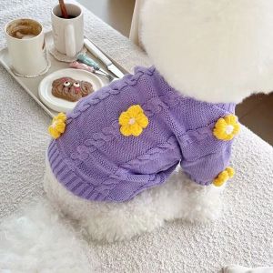Sweaters Warm Flower Dog Clothes Fashion Purple Dog Clothes Pet Sweaters Autumn Dog Warm Clothes Teddy Knits Softer than Bears Sweaters