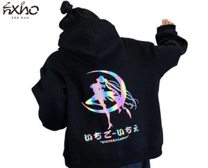 Kadınlar kapüşonlu Sailormoon Yansıtıcı Moda Karikatür Gevşek Uzun Longsleeves Kadın Giyim Sıradan Japon Külot Hoodies 2108134771103