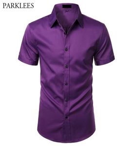 Purple Mens Dress Shirts Brand Bamboo Fiber Elastic Shirt Men Wrinkle Non Iron Easy Care Formal Wedding Work Chemise Homme 217772339