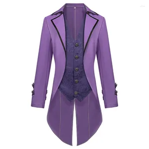Men's Trench Coats Mens Purple Steampunk Gothic Jacket Long Sleeve Button Retro Victorian Tailcoat Tuxedo Uniform Men Party Halloween