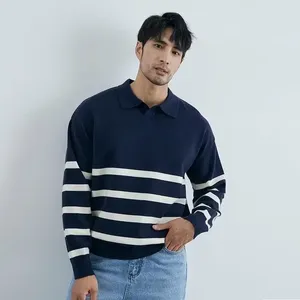 Men's Sweaters Fashion Colorblock Pullover For Men Casual Long Sleeve Sweater Polo Striped Collar Knitwear Bottoming Shirt Sueter Masculino