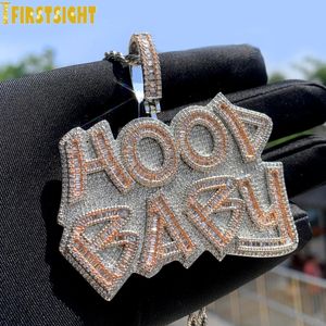 Iced Out Bling Letter Hood Baby Pendants Necklaces Cubic Zirconia Two Tone Color Charm For Men Women Hip Hop Jewelry 240226