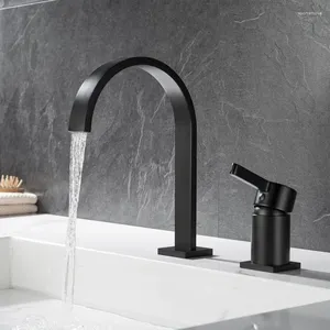 Badezimmer-Waschtischarmaturen, gute Qualität, Messing-Wasserhahn, ein Griff, zwei Löcher, Waschbecken-Mischbatterie, Luxus-Kupfer, kalt, Schwarz/Chrom