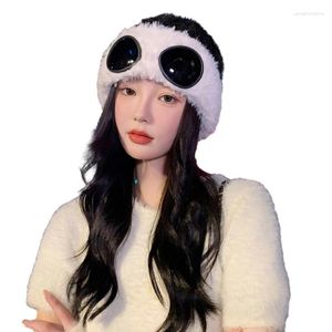 Ball Caps Windproof Ear Flap Beanie Hat Winter Warm Cap Pullover Skull Female Goggle DXAA