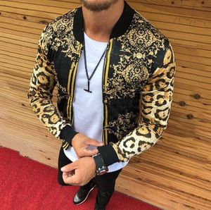 Men039s Jackets Europe and the United States Autumn Men039s Slim Leopard Print Okoła szyi swobodna kurtka 5985181