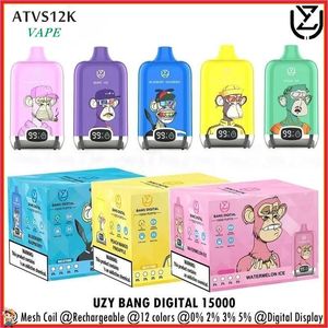 Uzy Bang Digital Puff 15000 E Сигареты 15K 12K 9K Puffs Digital Dival Display Одноразируемые вейсы сетчатой катушкой.