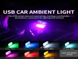 USB-разъемы Светодиодные фонари Автомобильная лампа внутреннего освещения Атмосферное освещение для автомобильных аксессуаров Мини-USB светодиодная лампа Ночной светильник для комнаты1163385