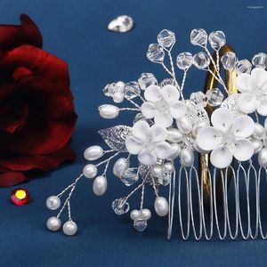 Grampos de cabelo Pente de menina de 10 dentes com flores de cerâmica macia que preservam a cor para o show de festa de aniversário