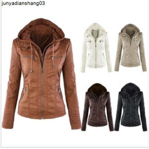 女性プラスサイズXS-7XLレザージャケット秋と冬のフード付き長袖スリムジャケット女性コート