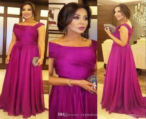 Fuchsia Chiffon Long Simple Cheap Mother of Bride Dresses Draped Scoop Hal