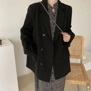 Ternos femininos preto blazer feminino coreano chique terno escritório senhoras casaco solto primavera outono jaqueta manga longa botão de roupas