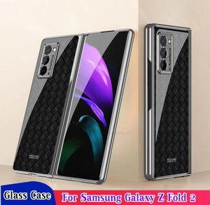 För Galaxy Z Fold 2 Case Weave Mönster Plexiglass Hard Cover Fold2 5G Luxury Plating Frame Cell Phone Cases7216131