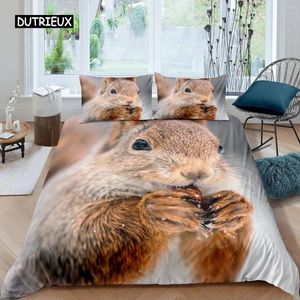 Conjuntos de cama Esquilo Duvet Cover Set Cute Twin 3D Animal Consolador Natureza Tema King Size Poliéster Quilt