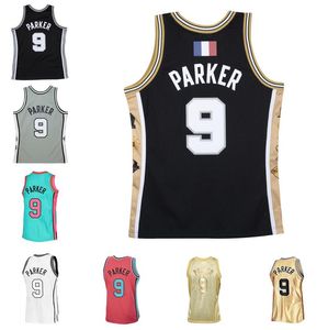 Zszyte koszulki do koszykówki #9 Tony Parker 2002-03 2013-14 Finały HOF Finały białe czarne drewno twardego drewna twarde klasyczne koszulki retro mężczyzn Młodzież S-6xl