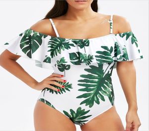 2018 Sexig rufflad One Piece Swimsuit Print badkläder Kvinnor från axel Monokini Bodysuit Ladies Fashion Beach Swim Wear Bathin7796318