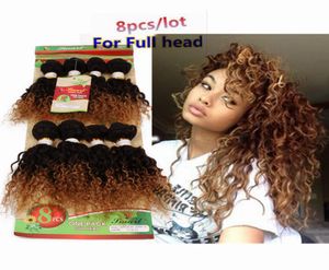 250g kinky curly 8 buntar 1420 tum svart mänskliga hårförlängningar ombre brownbug 8inch lös våg djup lockigt brasiliansk mänsklig brid1607250