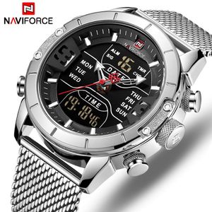 Mężczyźni oglądają NaviForce Luksusowa marka Męskie modne sporty zegarek pełny stal Waterpood Kwarcowa Zrębswatch Cyfrowy CLOCK181A