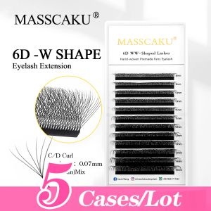 Ögonfransar masscaku 5cases/parti fransar snabb blommande w form ögonfransar förlängningar ljus mjuk full fluffig super premade volym fransar