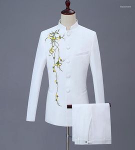 Men039s Anzüge Sänger Bühne Kleidung Männer Chinesische Tunika Anzug Set Mit Hosen Ethnische Herren Hochzeit Stickerei Formelle Kleidung Mann Stand1436015