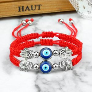 Link Bracelets Turkish Blue Evil Eye 2Pcs/Set Hand Of Fatima Elephant Pendant Red Nylon Thread Adjustable Lucky Jewelry For Women Men