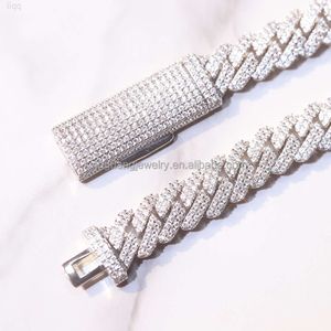 S925 Solid Silver Cuban Chain Jewelry 2Rows 10mm 12mm Bredd GRA Moissanite Diamond Cuban Link Chain Hip Hop Necklace