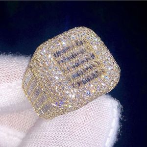 AAA GEMS Męsę lodową Bagieette Diamond Pierdzieżę zaręczynową 925 Srebrny VVS Mistrz Moissanite Pierścień Niestandardowy pierścień hip hop