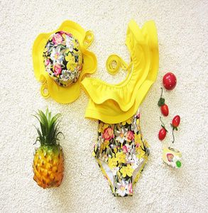 Maiô floral de uma peça, roupa de banho para crianças e meninas, roupa de banho fashion para crianças com touca de natação8123377