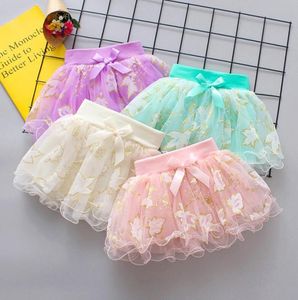 4pcslot Baby girls leaf Embroidered sequin Tutu skirt dress children girl korean cute ruffle pleated princess skirts dance dresse9814900