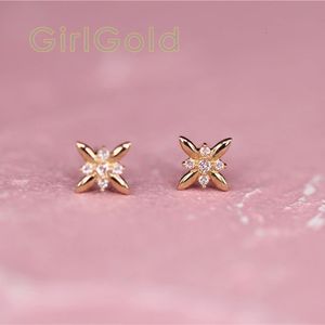 Goldtutu14k 여성을위한 Solid Gold Earring 독특한 Crystal Dainty Simple Minimal Bride 웨딩 선물 KJ151 240228