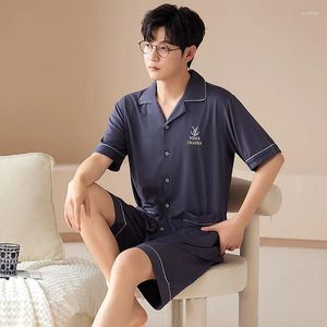 Men's Sleepwear 2024 Summer Short Sleeve Shorts Cotton Pajama Sets For Men Korean Loose Suit Pyjamas Male Lounge Homewear Home Clothes