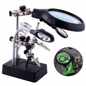 Watch Repair Kits 2 5X7 5X10X Professional LED Soldering Iron Stand Helping Hands Magnifier Glass Clamp Holder For Biological Obse285n