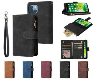 Retro Zipper Wallet PU Leather Flip Stand Cases For Iphone 14 13 12 Mini 11 Pro Max XR XS 6 7 8 plus Samsung S10 S20 S21 S22 Note 6470903