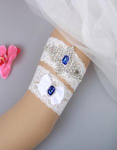 Blue Bridal Leg Garters Prom Garter White Lace Bridal Wedding Garter Belt 2 Pieces set Lace Rhinestones Crystals Pearls Plus Size 1656144