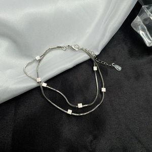 Charm Armbänder Minimalist Silber Farbe Kupfer Für Frauen Mujer Legierung Doppelschichten Würfel Anhänger Armband Elegante Geburtstagsgeschenke