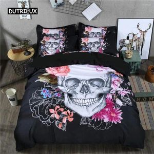 Conjuntos de cama Sugar Skull Duvet Cover Set 3D Impresso Gótico Consolador Macio com Fecho de Zíper e 2 Travesseiros