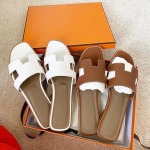 Kvinnors slides sandaler äkta läder topp lyxiga modeskor kamelgold-tonad utomhus lady strand slip-on sandale toffles damer komfort promenadskor storlek35-42