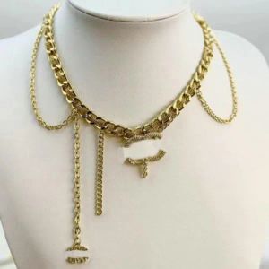 20stylar 18K Gold Plated Luxury Brand Retro Designer Necklace Women's Girl's Elegant Fashion Sweater Chain Necklace Party Jewelry Wedding Charms Halsband