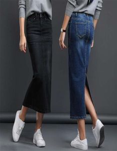 Классическая джинсовая юбка Женская длинная джинсовая юбка Юбка-карандаш с высокой талией Женская эластичная черная синяя Faldas Largas Jupe Longue Femme 2103306277924