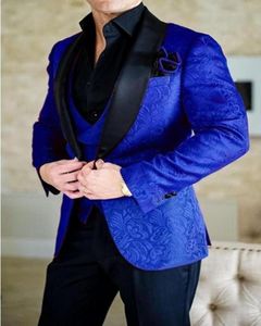 Skräddarsydd brudgummar Royal Blue and Black Groom Tuxedos Shawl Lapel Men Suits Wedding Man Jacketvestpantsstie Z205 Men0399614961