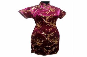 Casual Kleider Burgund Traditionelles Chinesisches Kleid Mujer Vestido Damen Satin Mini Cheongsam Qipao S M L XL XXL XXXL 4XL 5XL 6XL J49588945