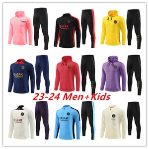 2023 2024 PSGS Trailsuit Erkekler Hoodie Futbol Eğitim Takımı 21 22 23 24 Tuta Maillot Jersey Ceket Kiti Paris Mbappe Erkekler ve Çocuk Futbol Trailsuits Jogging Survetement