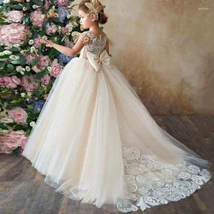 Girl Dresses Flower Dress Ivory Puffy Lace Appliques Cap Sleeves With Back Bow For Wedding Birthday Party Princess Gowns