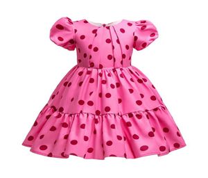 Summer Girl Cotton Casual Sukienka Puff rękawa Polka Dot Rose Rose Red Sukienka dla dziewcząt od 2 do 10 lat Dzieci 039s Odzież Q07165276112